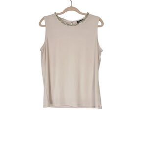 Karl Lagerfeld Pale Pink Sleeveless Keyhole Blouse Chain Embellished Size Large